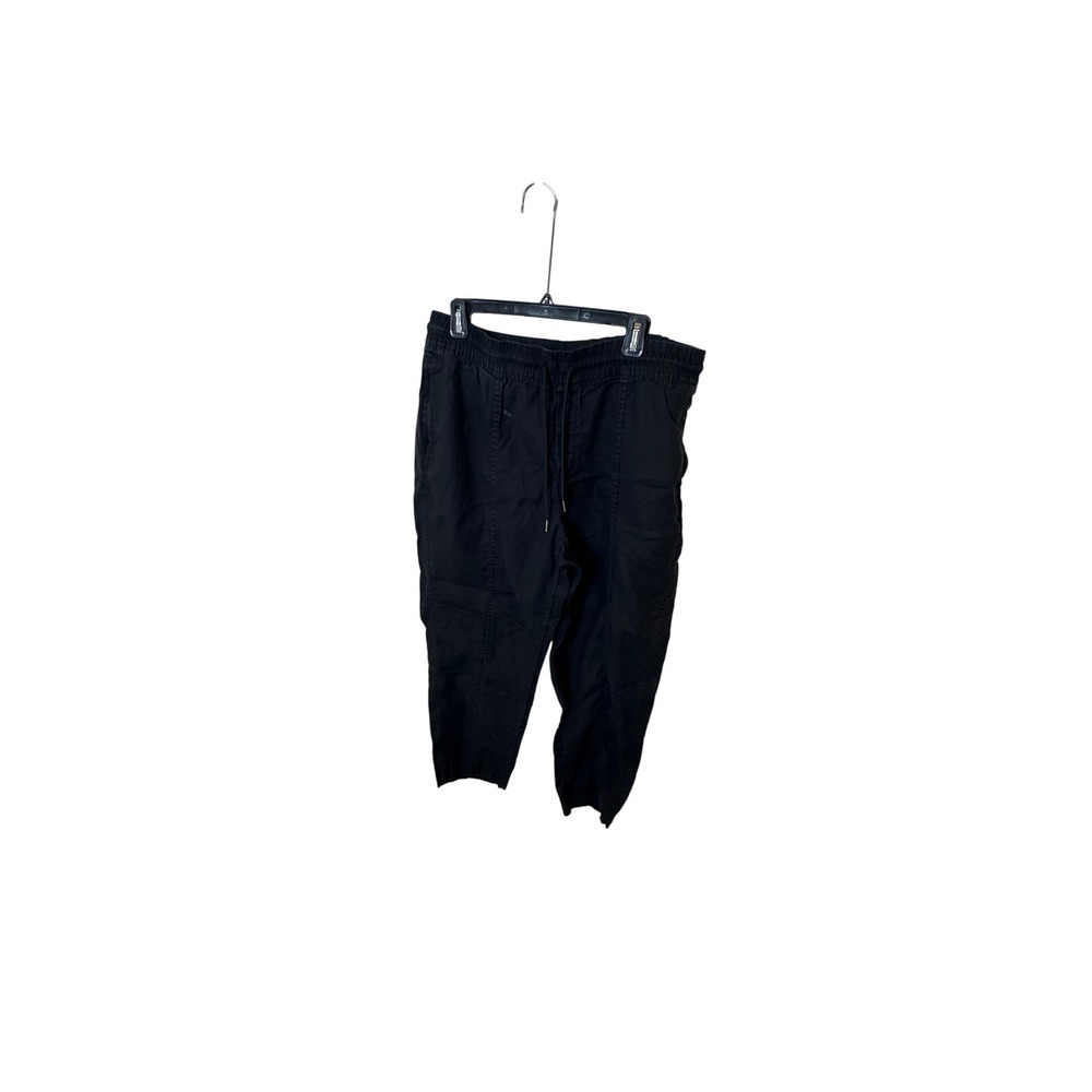Athleta Women Black 100% Linen Jogger Pants Elastic Waist Cropped Size Large